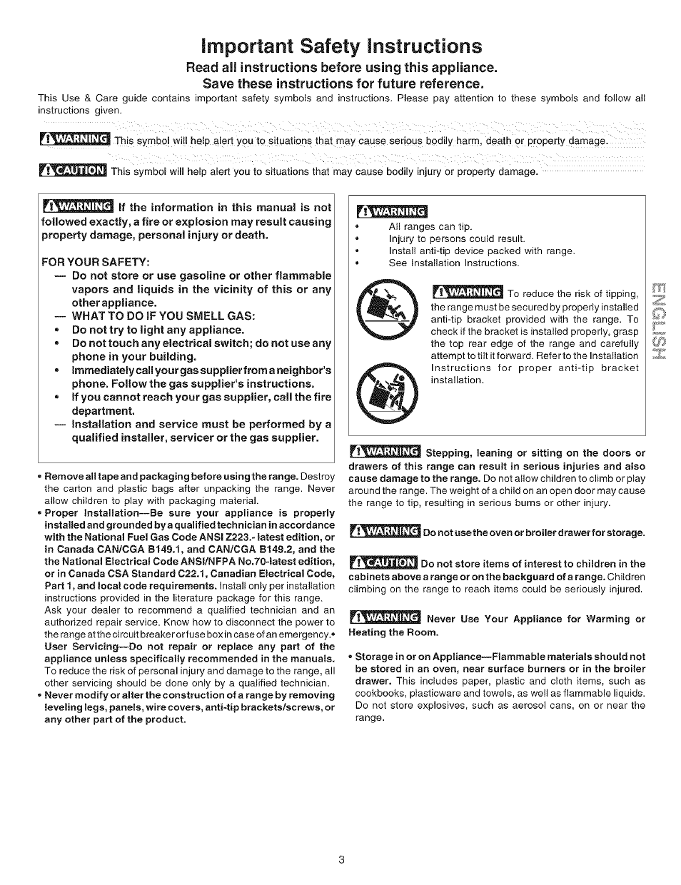 Read ail instructions before using this appliance, Save these instructions for future reference, Important safety instructions | Kenmore 790.72114 User Manual | Page 3 / 16