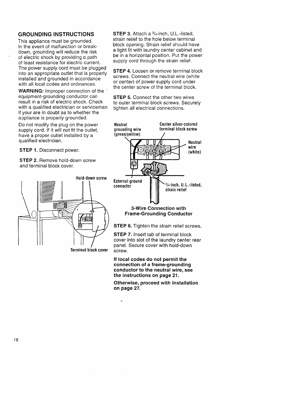 Grounding instructions | Kenmore Washer/Dryer User Manual | Page 18 / 66