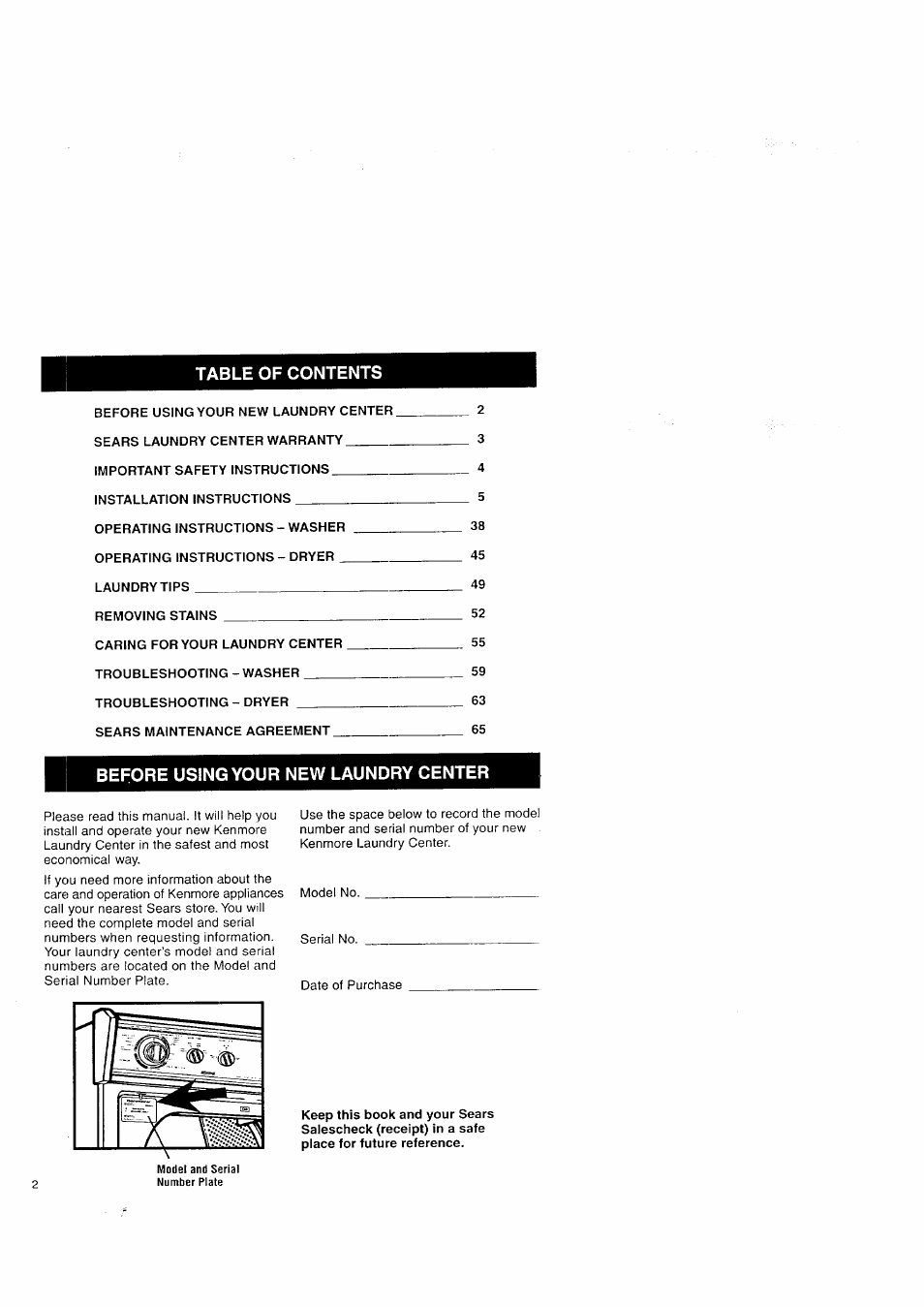 Kenmore Washer/Dryer User Manual | Page 2 / 66