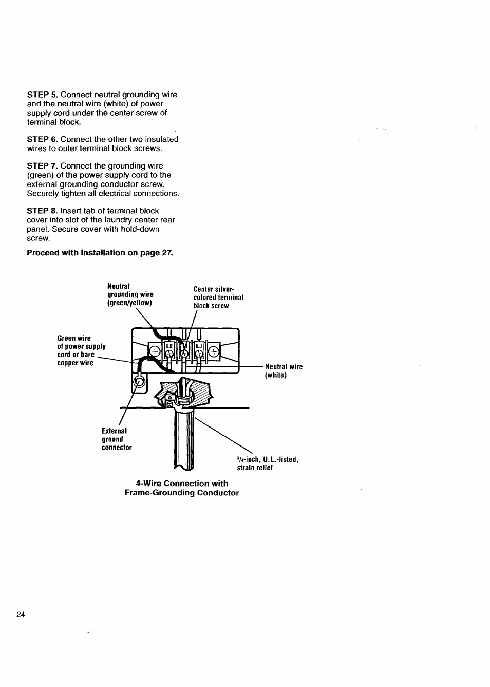 Wire connection with frame-grounding conductor | Kenmore Washer/Dryer User Manual | Page 24 / 66