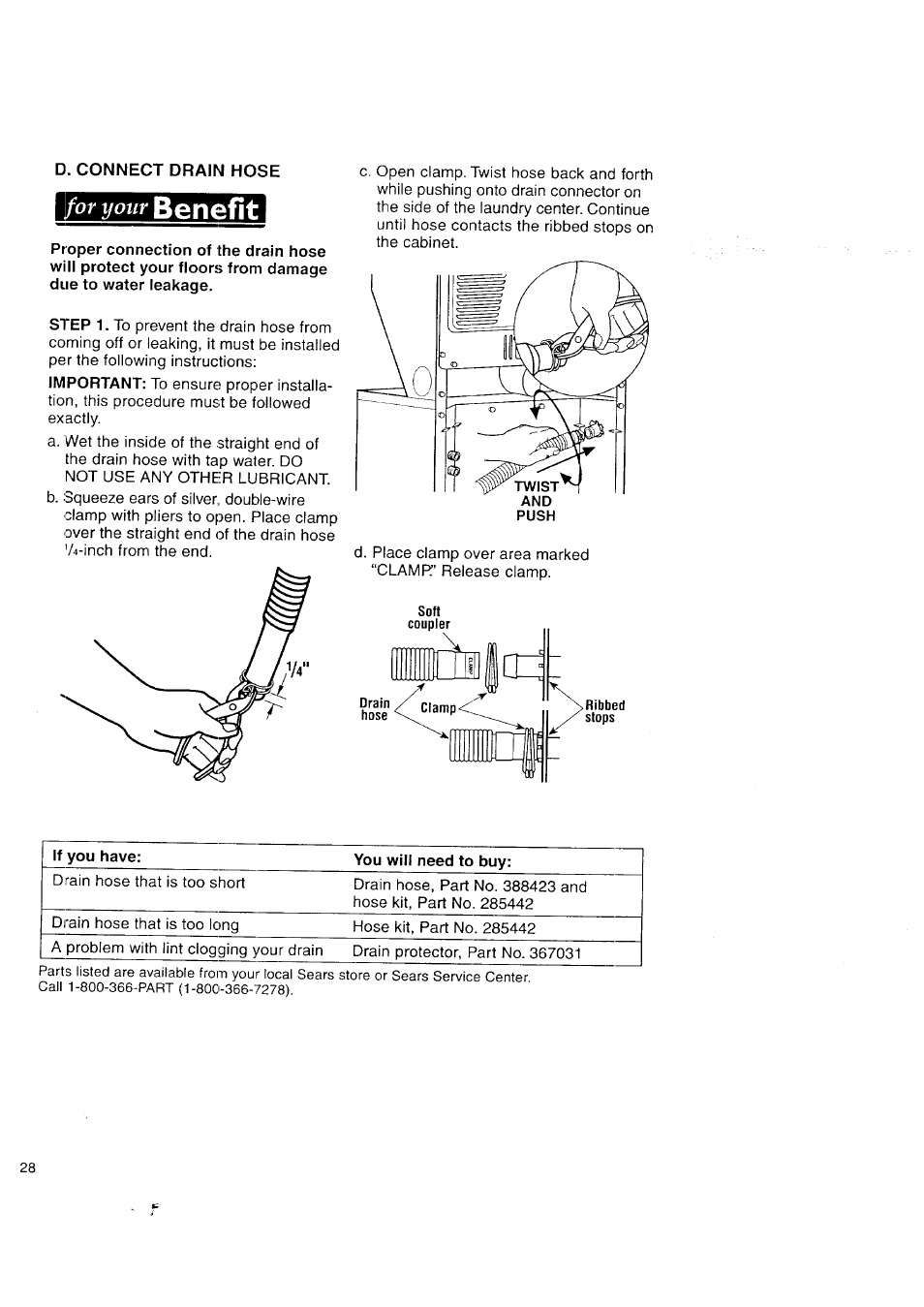 D. connect drain hose, Benefit, Or your | Kenmore Washer/Dryer User Manual | Page 28 / 66