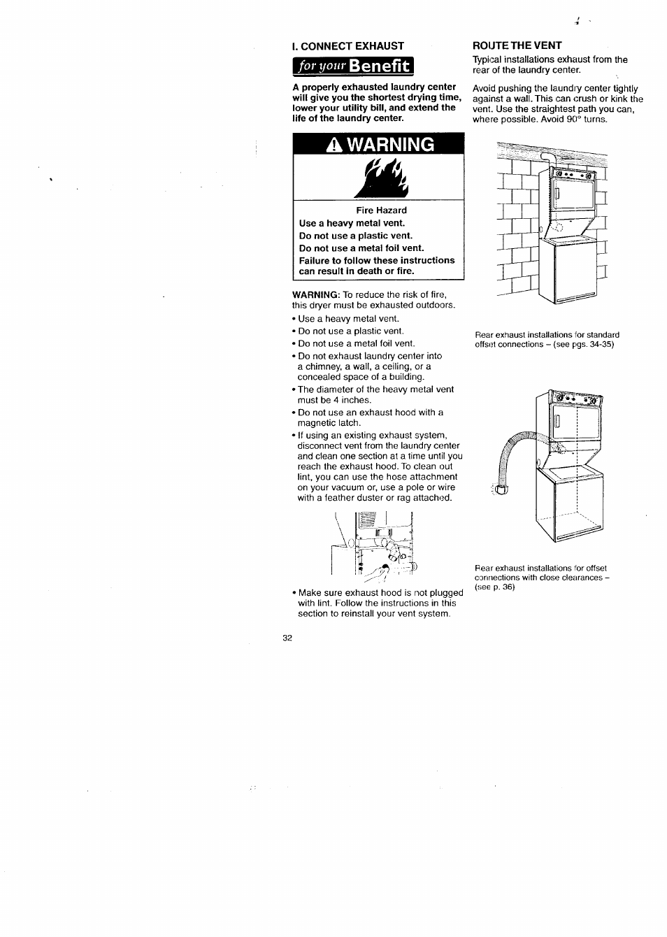 T/om-benefit, A warning | Kenmore Washer/Dryer User Manual | Page 32 / 66