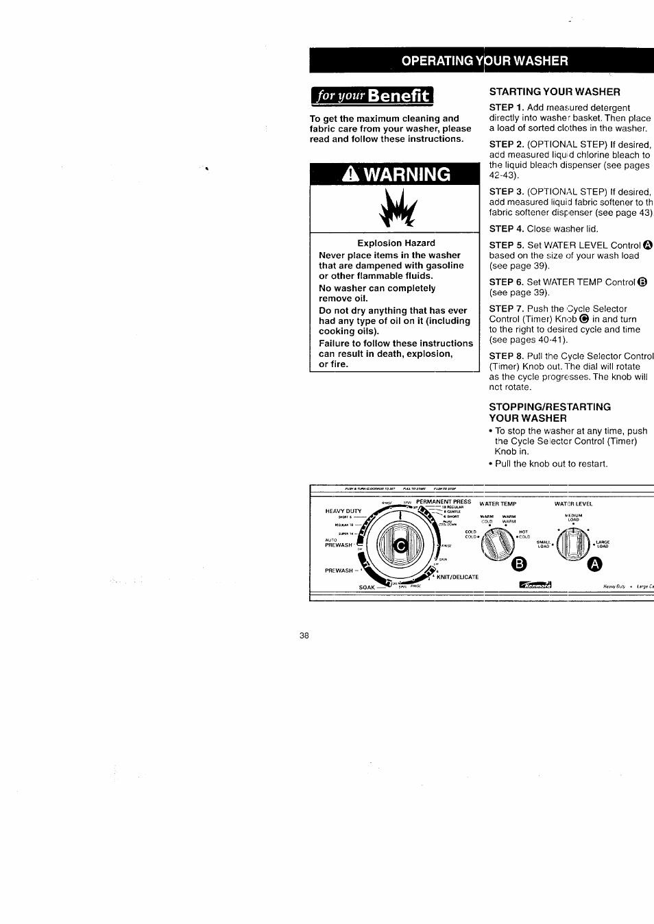 Benefit, A warning, For your | Kenmore Washer/Dryer User Manual | Page 38 / 66