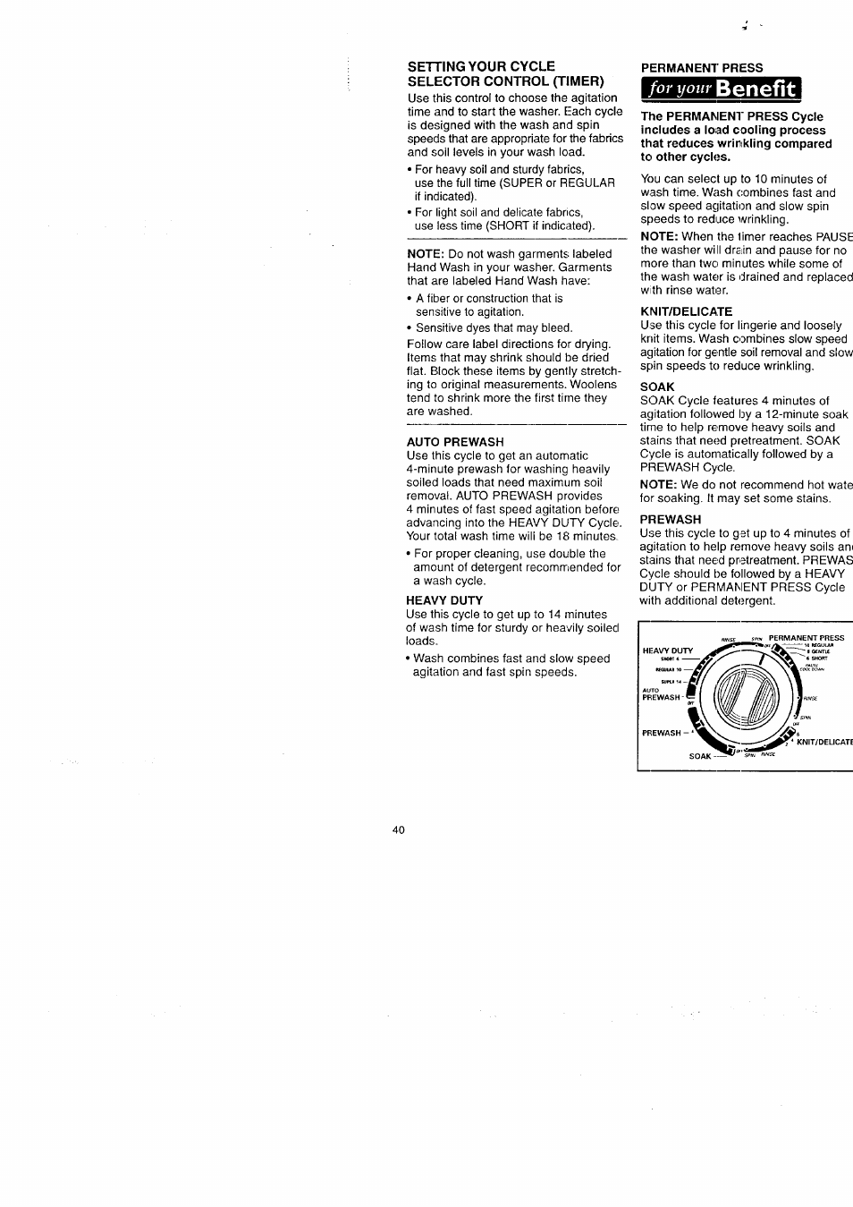 Benefit, For your | Kenmore Washer/Dryer User Manual | Page 40 / 66