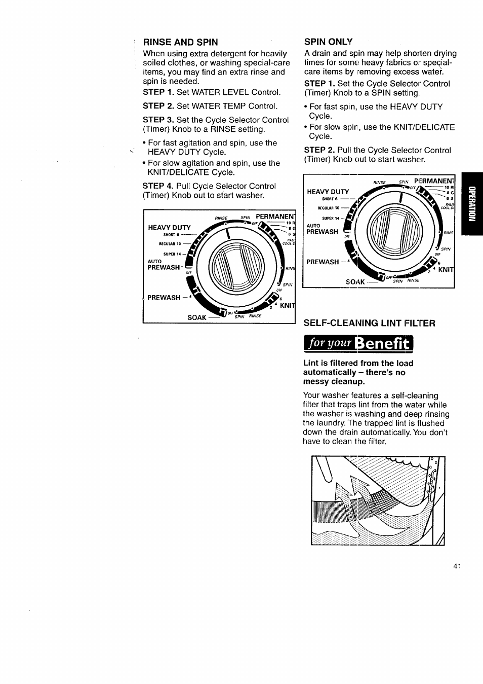 Benefi, Spin, For your | Kenmore Washer/Dryer User Manual | Page 41 / 66