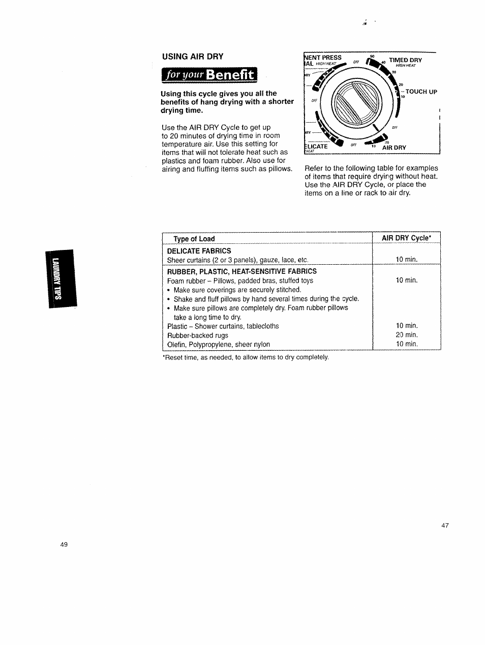 Benefit, Forijonr | Kenmore Washer/Dryer User Manual | Page 47 / 66