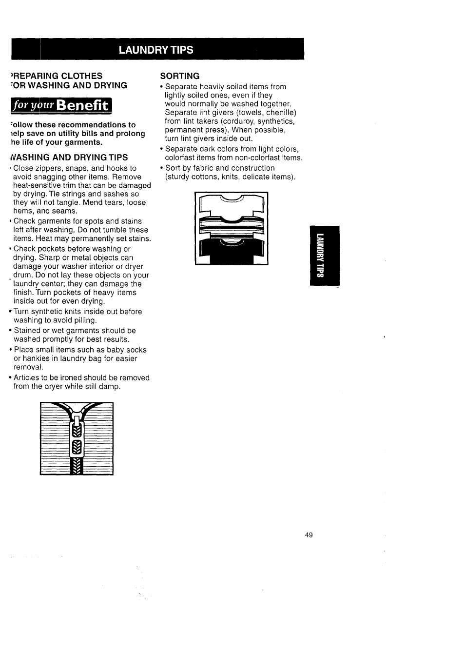 Laundry tips, Follow these recommendations to, For y0ur benefit | Kenmore Washer/Dryer User Manual | Page 49 / 66