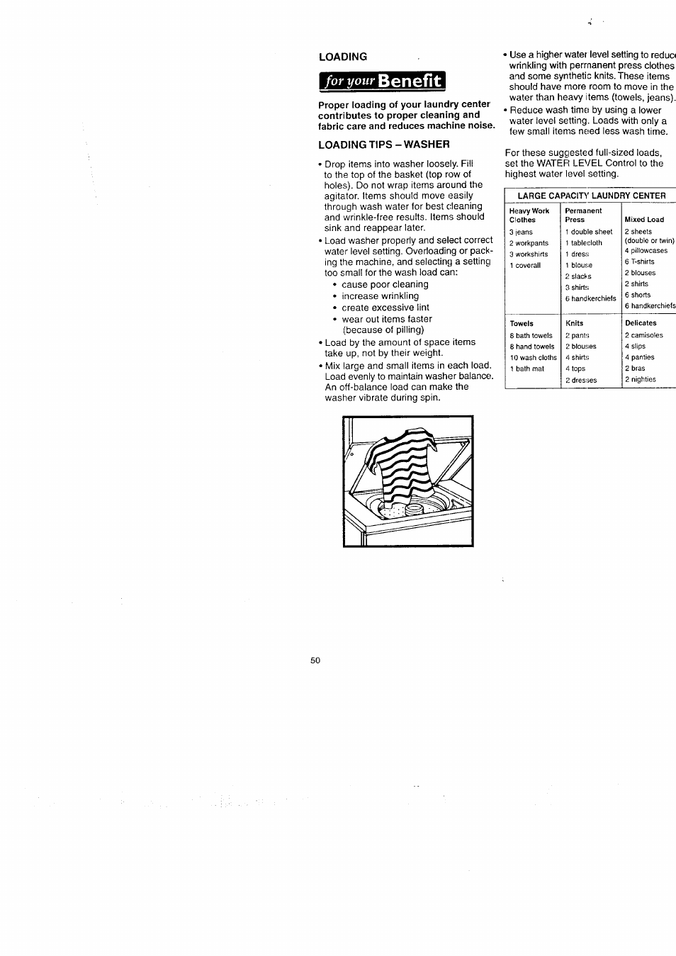 Benefit, For your, Loading | Loading tips - washer | Kenmore Washer/Dryer User Manual | Page 50 / 66