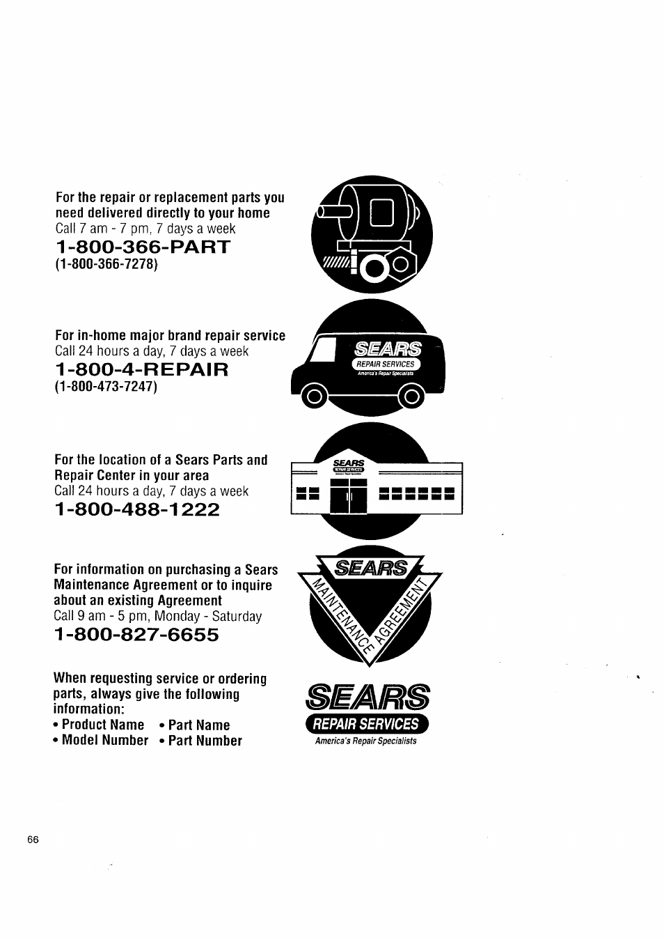 800-4-repair | Kenmore Washer/Dryer User Manual | Page 66 / 66