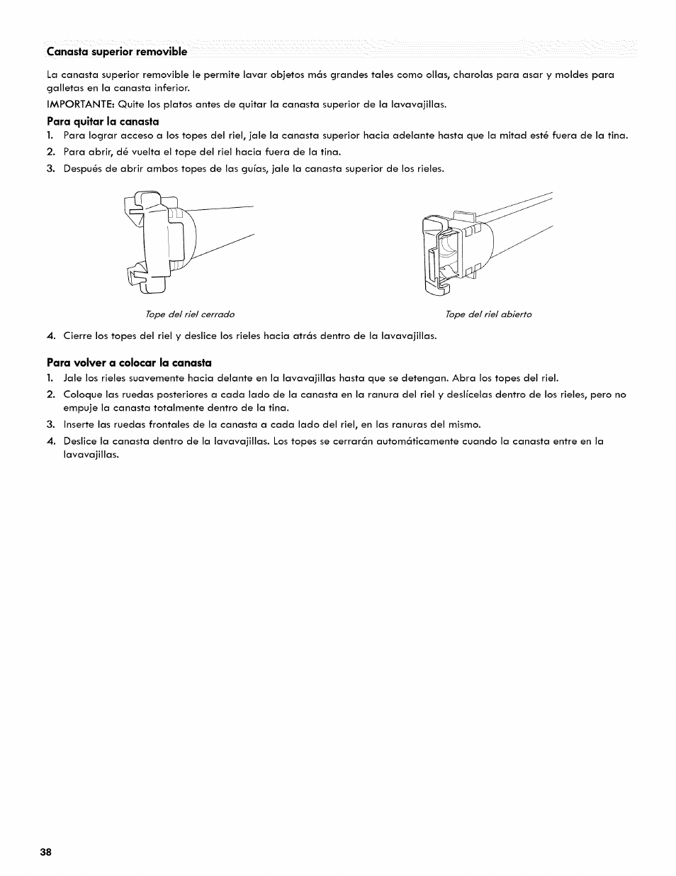 Para quitar la canasta | Kenmore ULTRA WASH 665.1404 User Manual | Page 38 / 78