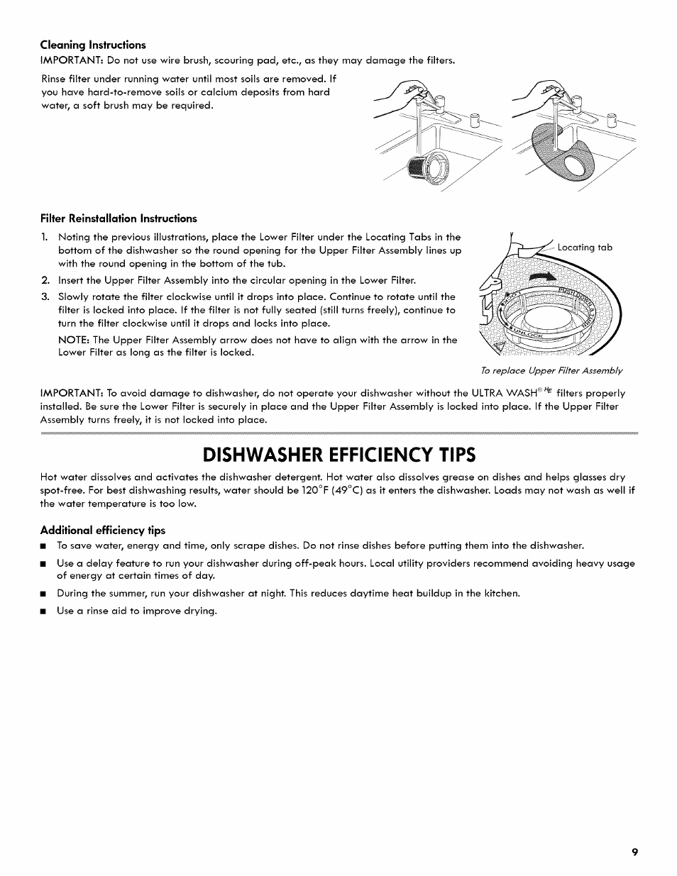 Dishwasher efficiency tips | Kenmore ULTRA WASH 665.1404 User Manual | Page 9 / 78