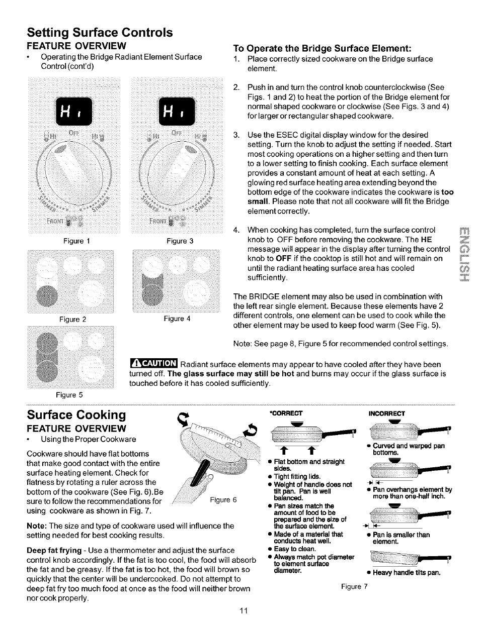 Feature overview, To operate the bridge surface element, Surface cooking | Surface cooking -12, Setting surface controls | Kenmore 790.99019 User Manual | Page 11 / 40