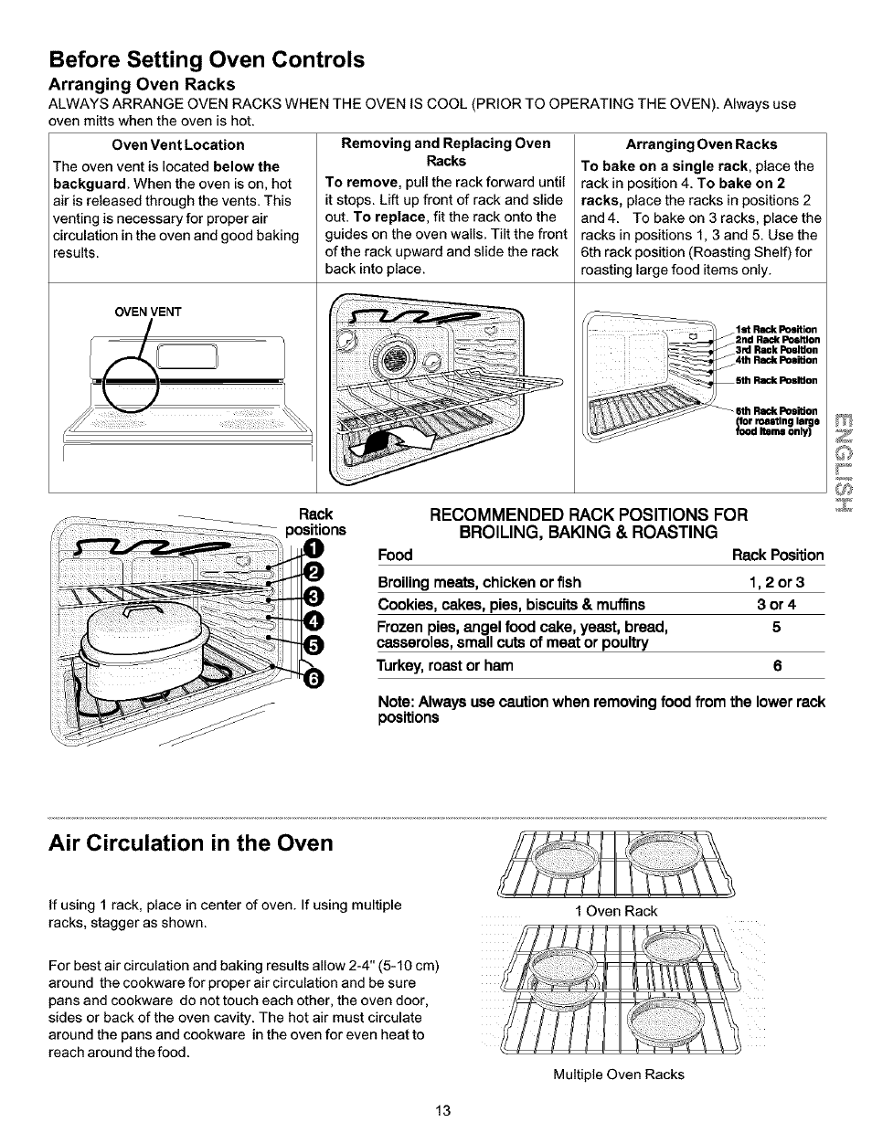 Arranging oven racks, Air circulation in the oven, Before setting oven controls | Kenmore 790.99019 User Manual | Page 13 / 40