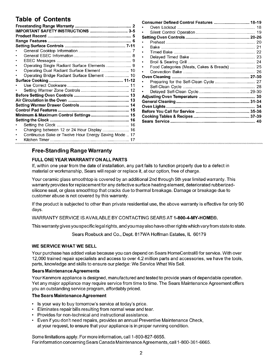 Kenmore 790.99019 User Manual | Page 2 / 40