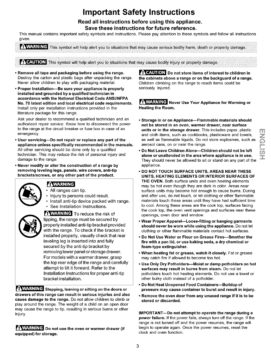 Read ali instructions before using this appiiance, Save these instructions for future reference, Important safety instructions | Kenmore 790.99019 User Manual | Page 3 / 40