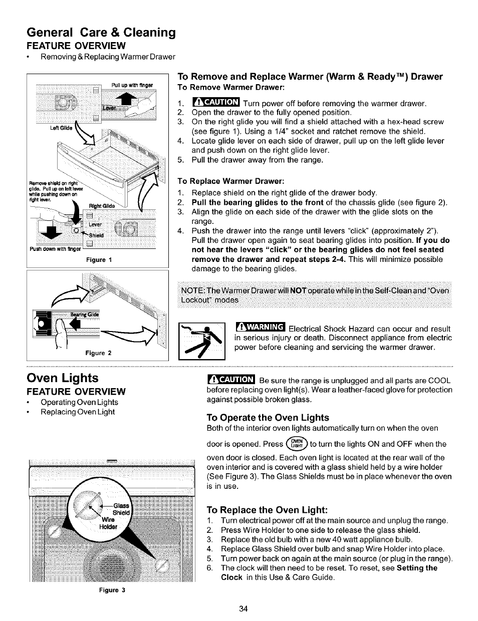 Feature overview, To operate the oven lights, To replace the oven light | Oven lights, General care & cleaning | Kenmore 790.99019 User Manual | Page 34 / 40