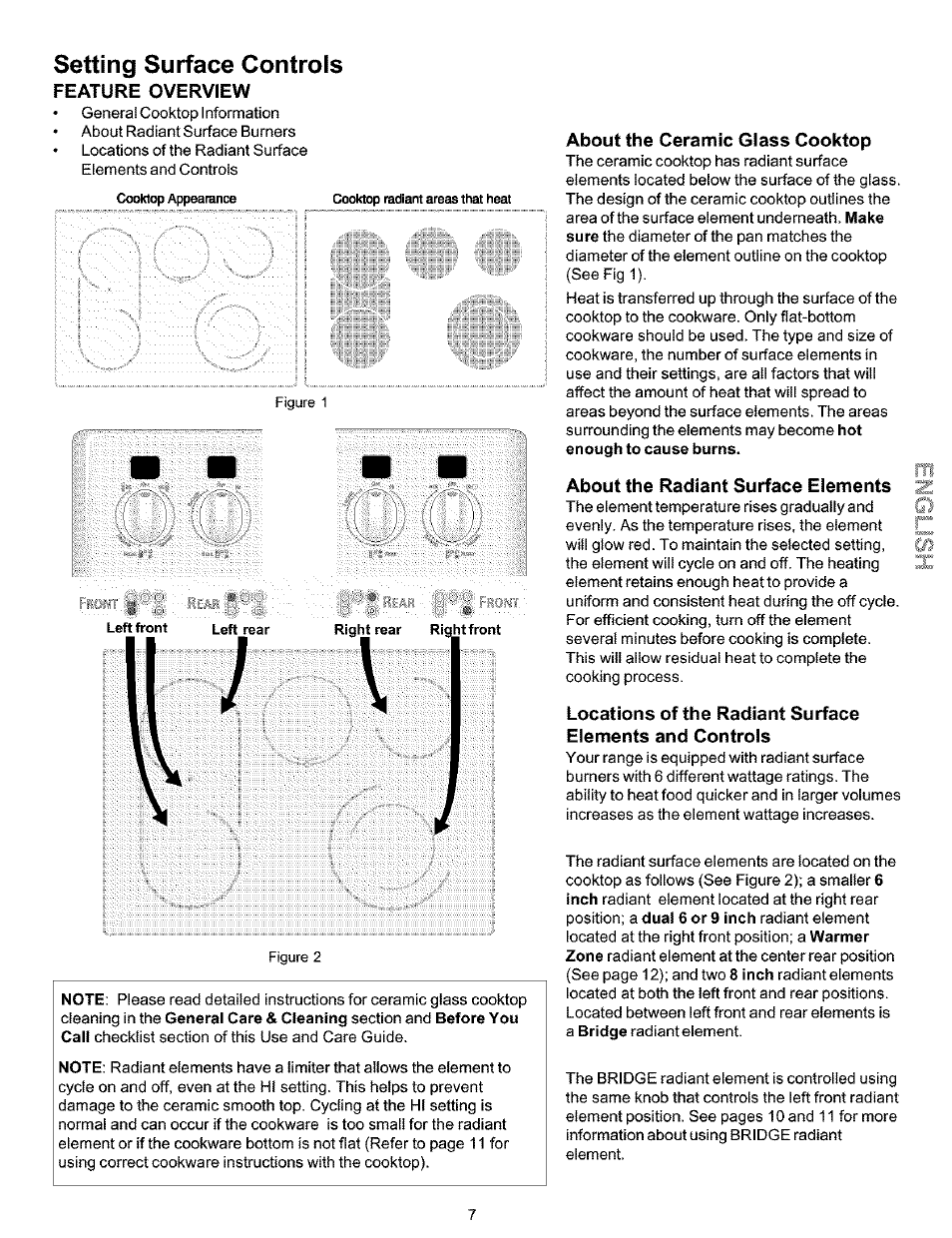 Feature overview, About the ceramic glass cooktop, About the radiant surface elements | Operating single radiant surface elements, Setting surface controls | Kenmore 790.99019 User Manual | Page 7 / 40