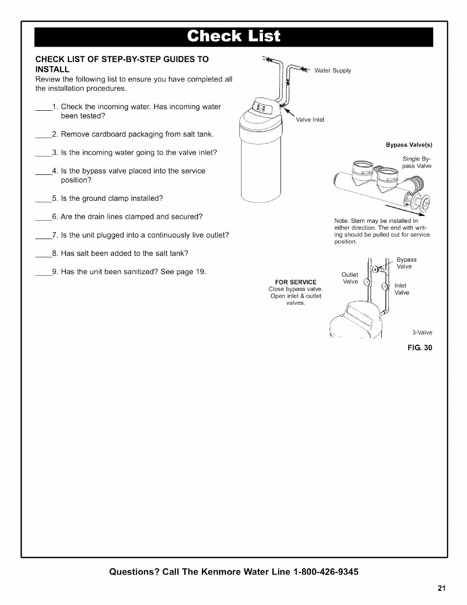 Check, Check list of step-by-step guides to install | Kenmore 625.38356 User Manual | Page 21 / 48