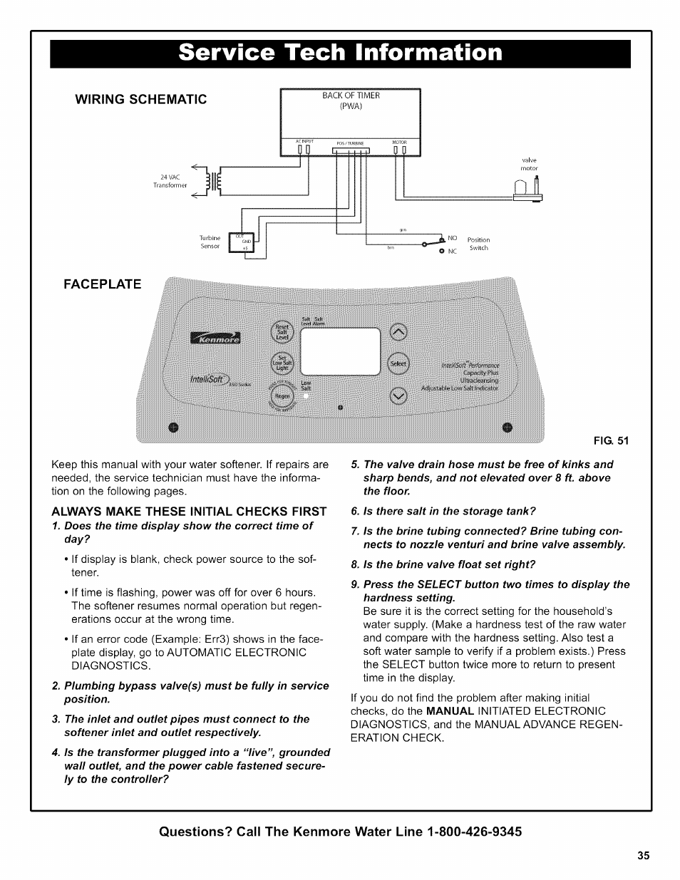 Faceplate, Fig. 51, Always make these initial checks first | Kenmore 625.38356 User Manual | Page 35 / 48