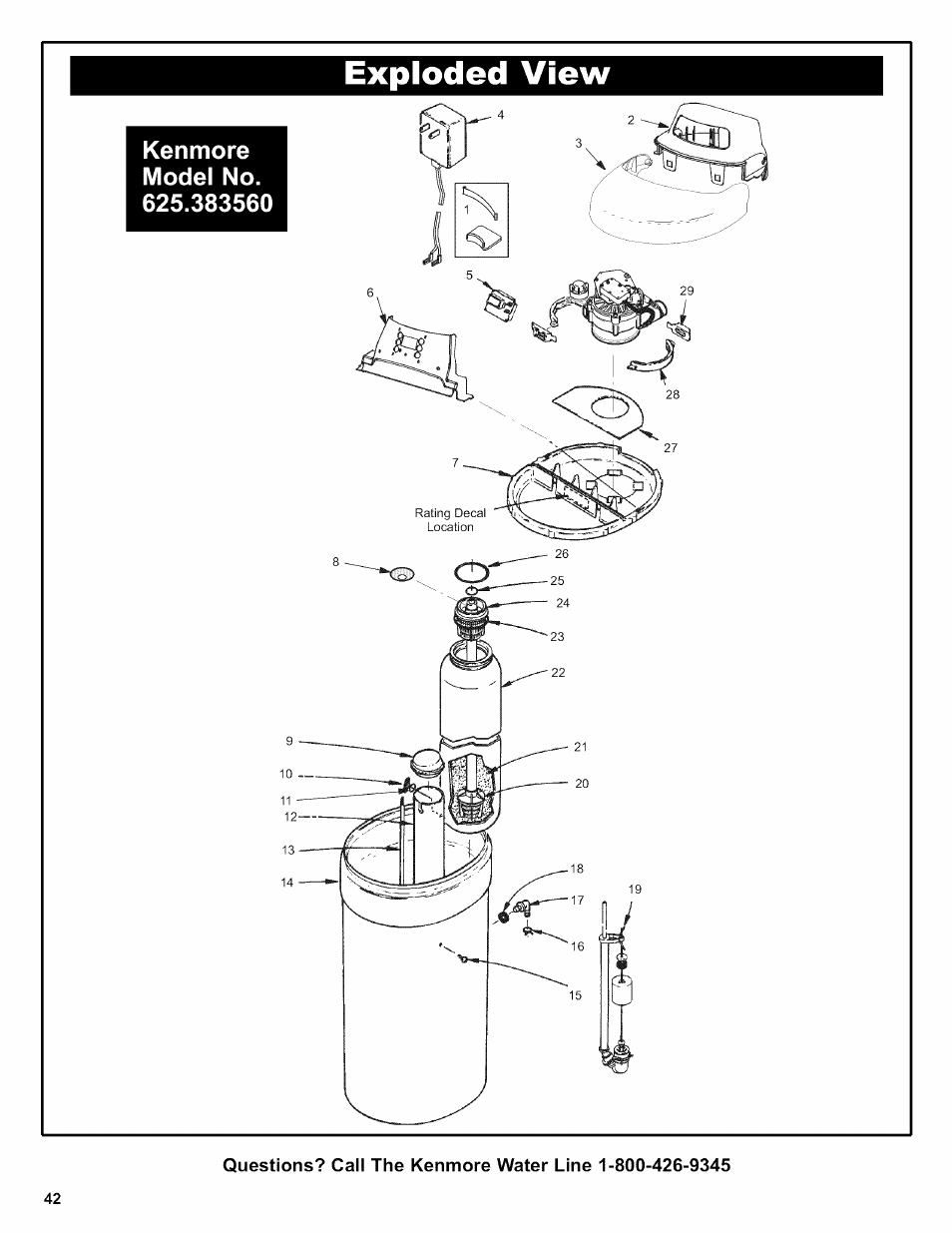 Kenmore model no. 625.383560, Exploded view | Kenmore 625.38356 User Manual | Page 42 / 48