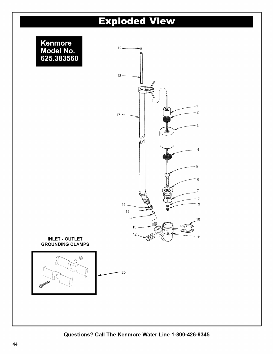 Kenmore model no. 625.383560, Exploded view | Kenmore 625.38356 User Manual | Page 44 / 48