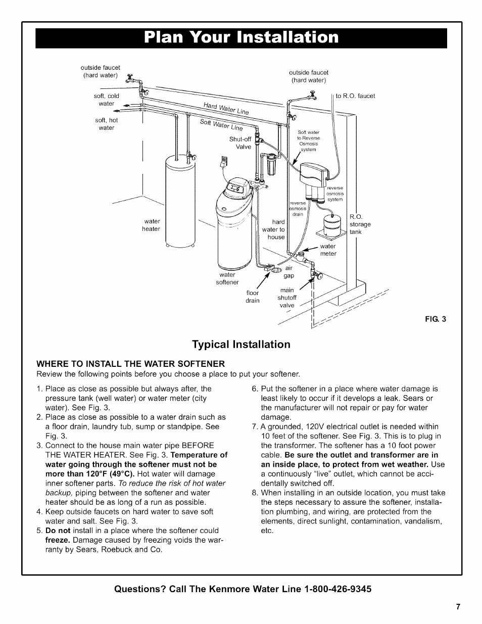 Where to install the water softener, Plan your installation | Kenmore 625.38356 User Manual | Page 7 / 48