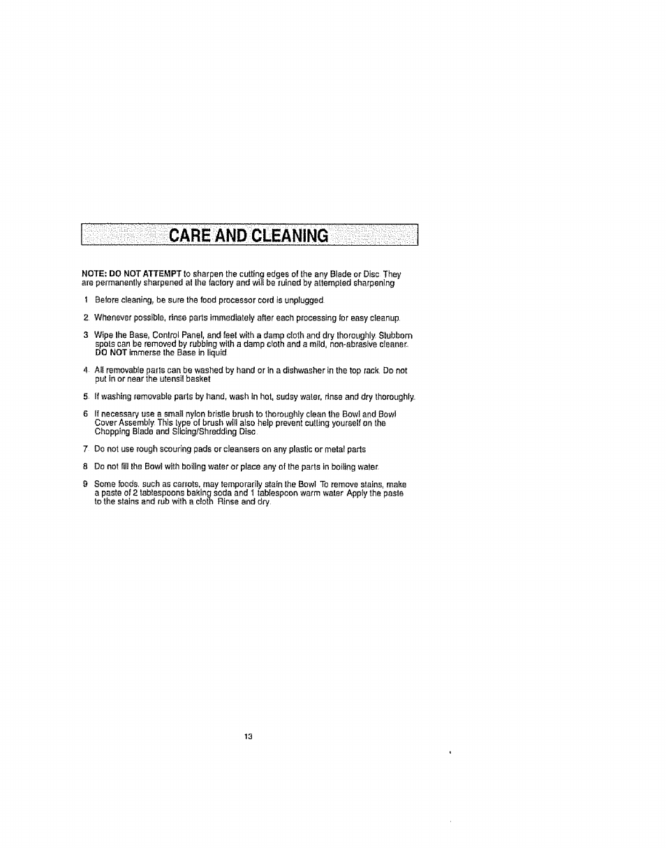 Cari and cleaning | Kenmore 100.90002 User Manual | Page 13 / 18