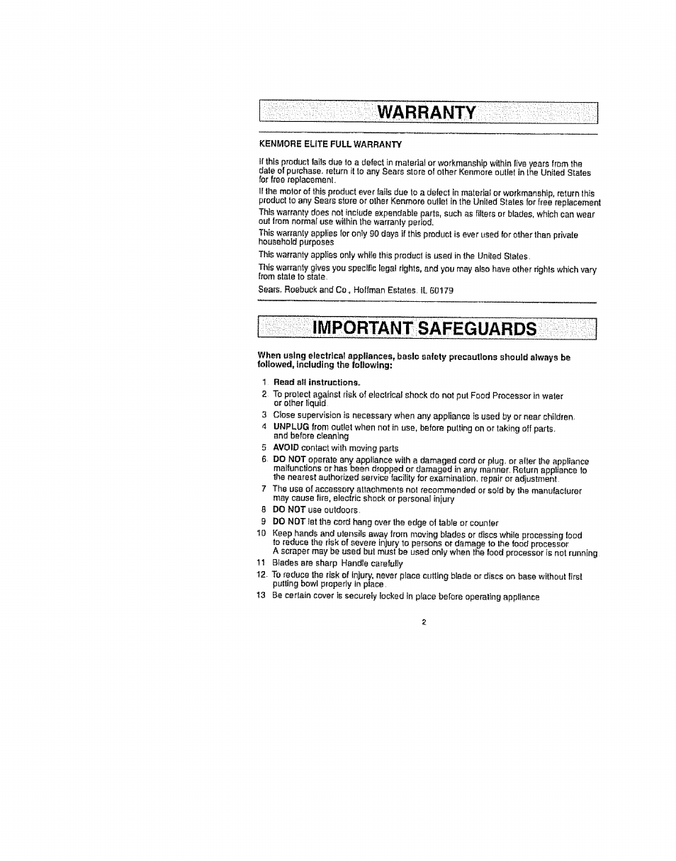 Important safeguards, Warranty | Kenmore 100.90002 User Manual | Page 2 / 18