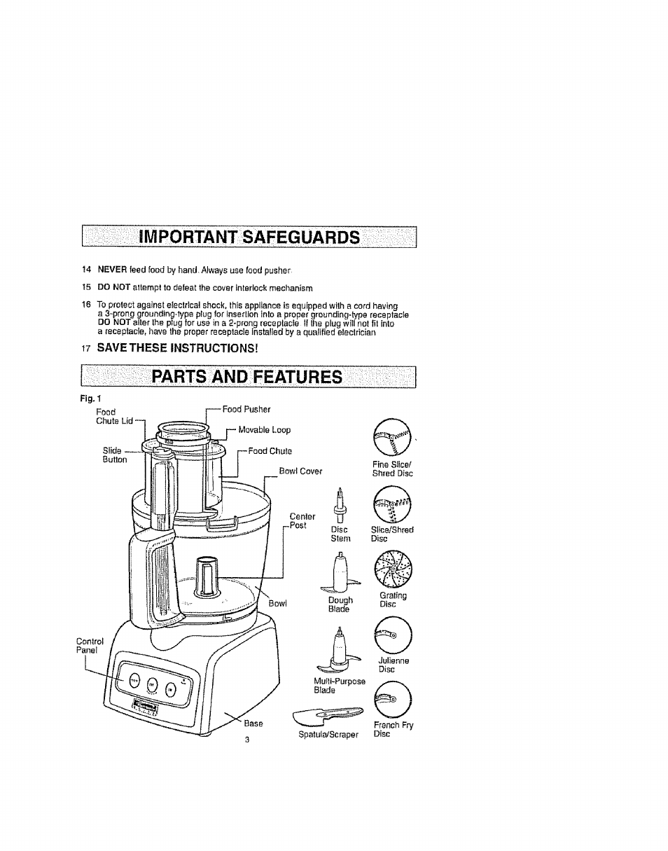 Parts and femures, Important safeguards | Kenmore 100.90002 User Manual | Page 3 / 18