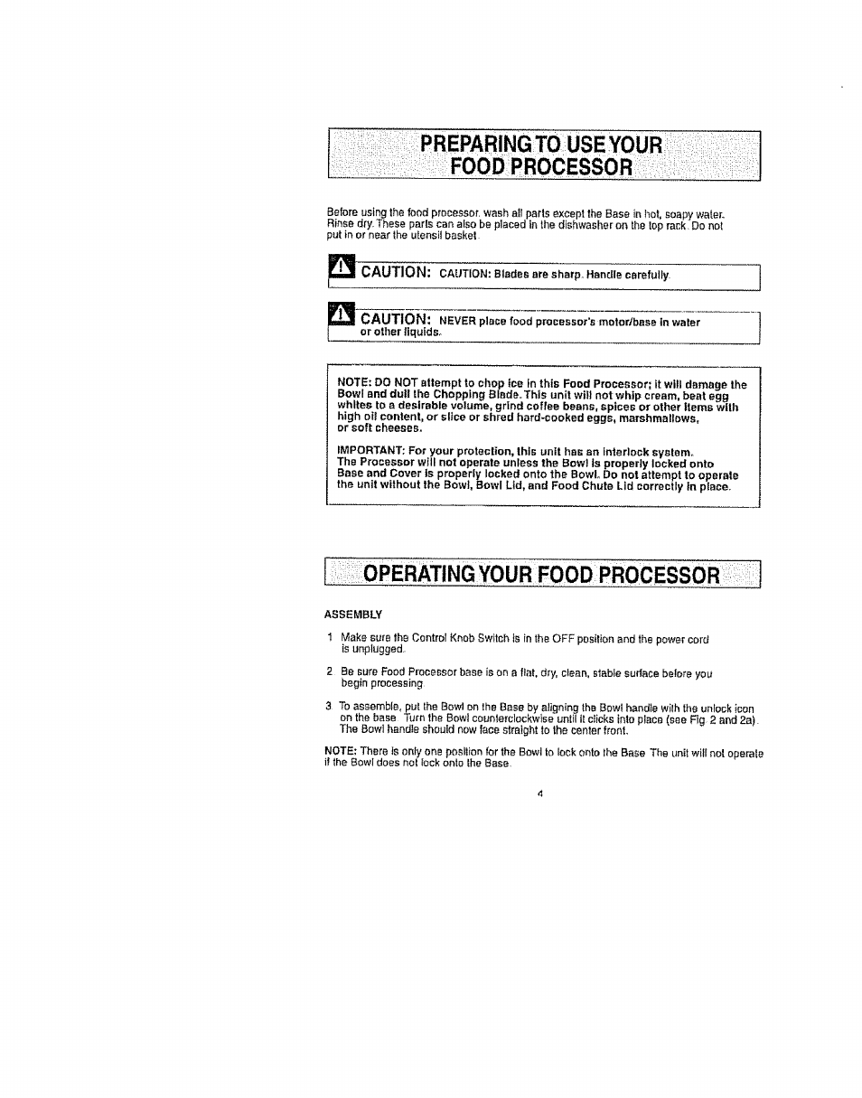 Operating your food processor, Preparing to use your food processor | Kenmore 100.90002 User Manual | Page 4 / 18