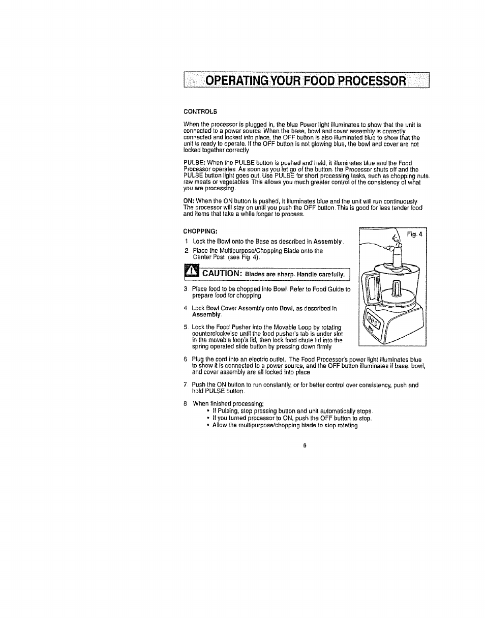 Operating your food processor, Caution | Kenmore 100.90002 User Manual | Page 6 / 18