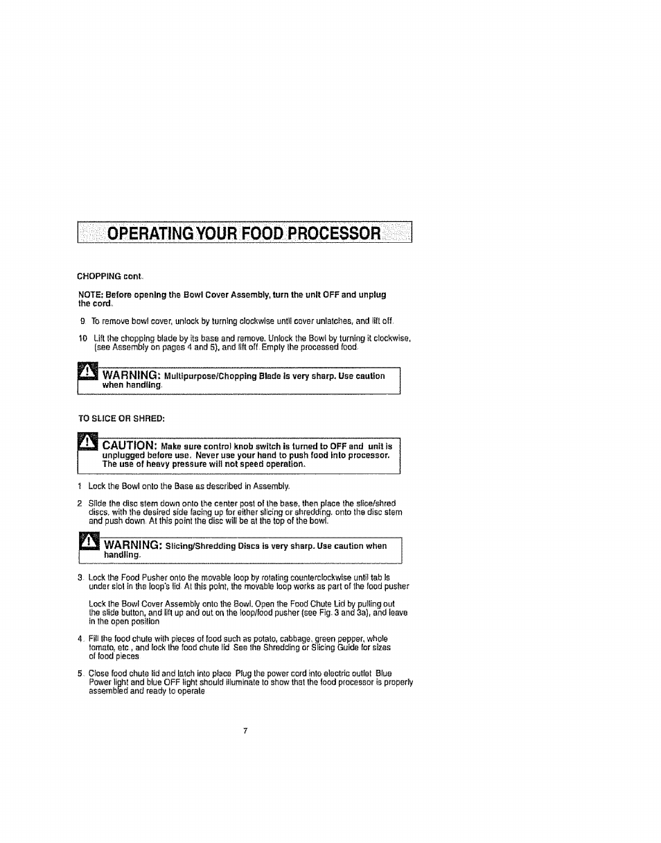 Qrer^inë your food erojdêssor, Caution | Kenmore 100.90002 User Manual | Page 7 / 18