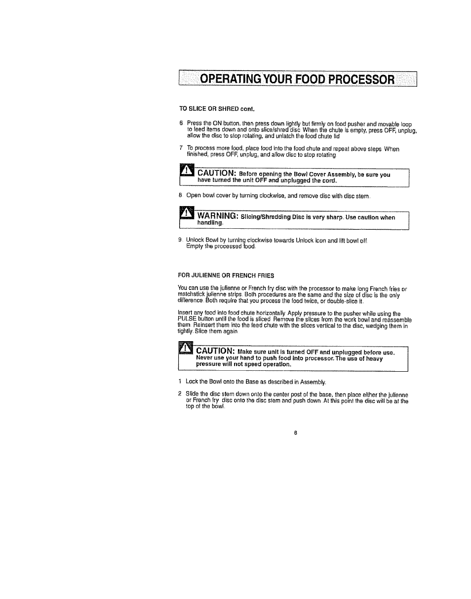 Operating your food processor | Kenmore 100.90002 User Manual | Page 8 / 18