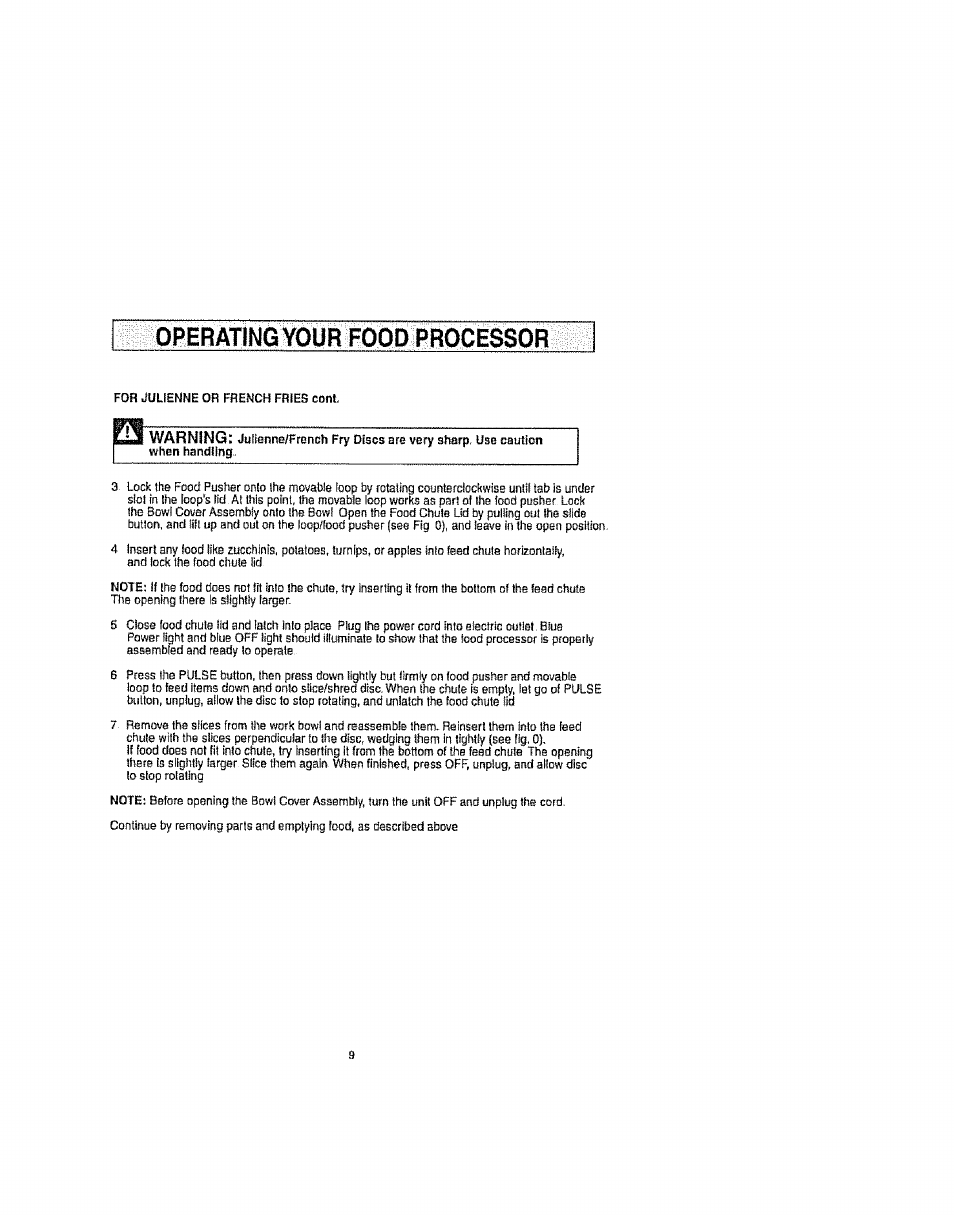 Operating your food processor | Kenmore 100.90002 User Manual | Page 9 / 18