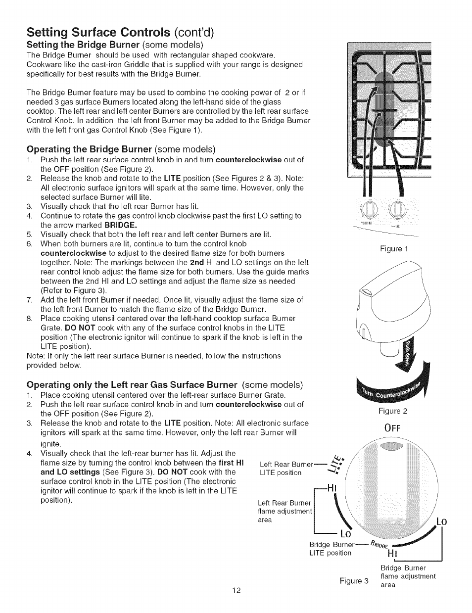 Operating the bridge burner (some models), Setting surface controls (confd) | Kenmore ELITE 790.367 User Manual | Page 12 / 46