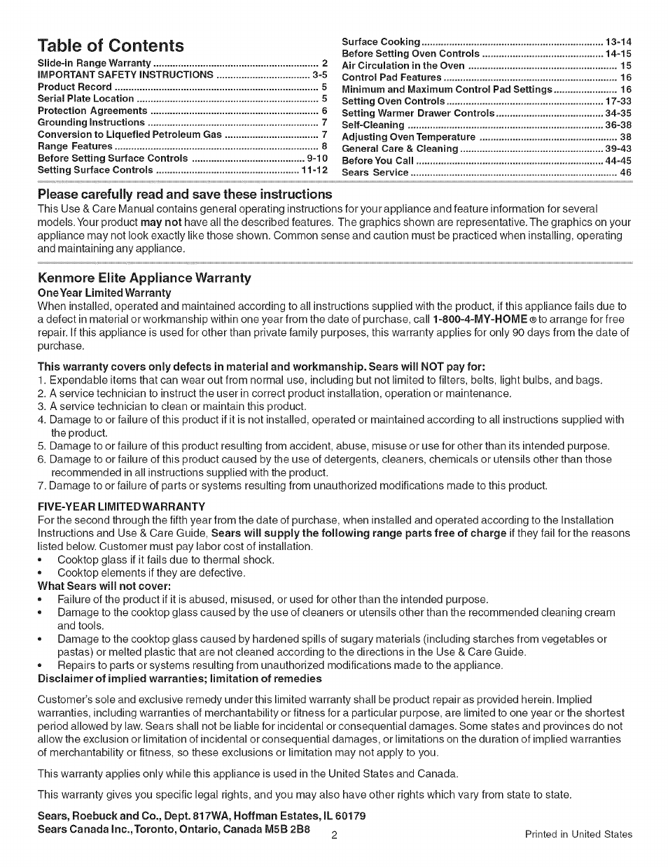 Kenmore ELITE 790.367 User Manual | Page 2 / 46