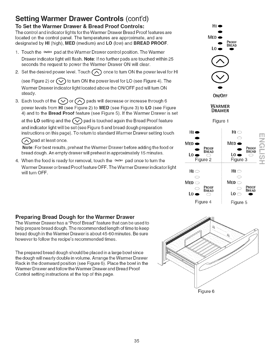 To set the warmer drawer & bread proof controls, Preparing bread dough for the warmer drawer, Setting warmer drawer controls (cont’d) | Kenmore ELITE 790.367 User Manual | Page 35 / 46