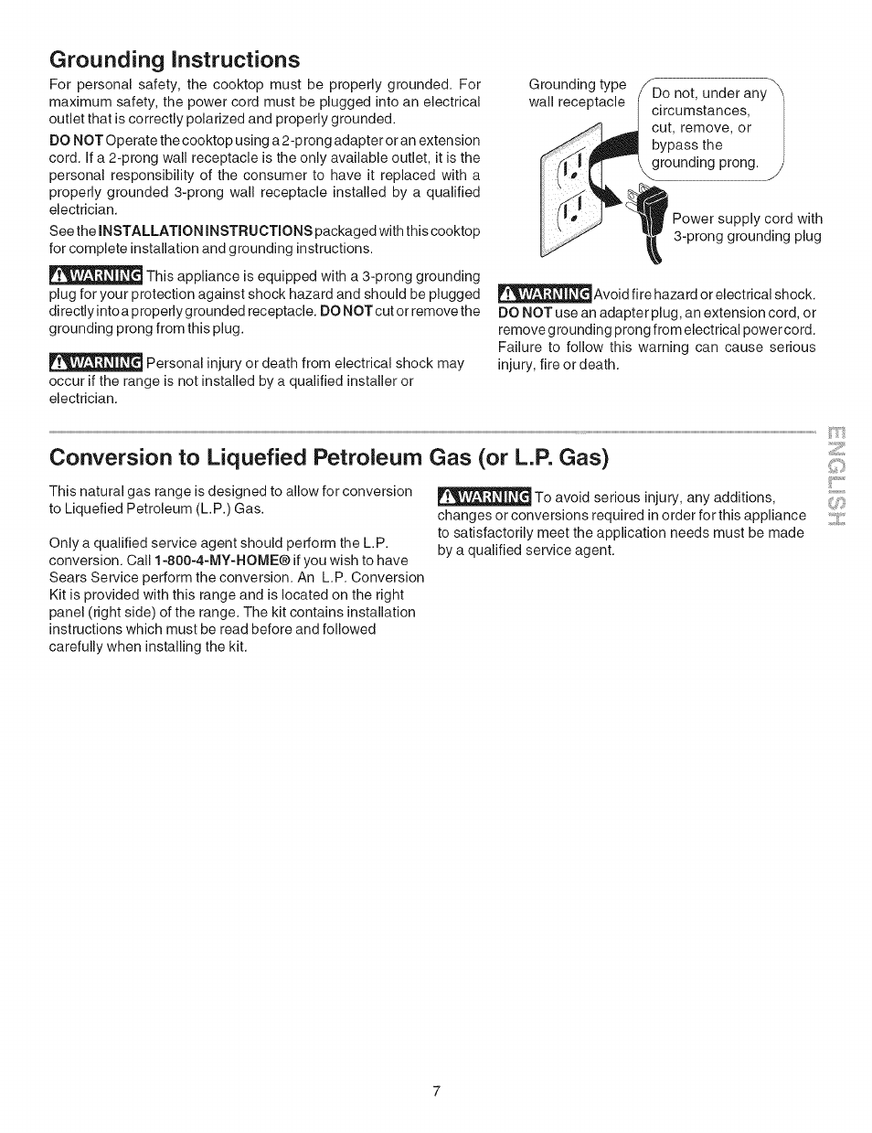 Grounding instructions | Kenmore ELITE 790.367 User Manual | Page 7 / 46