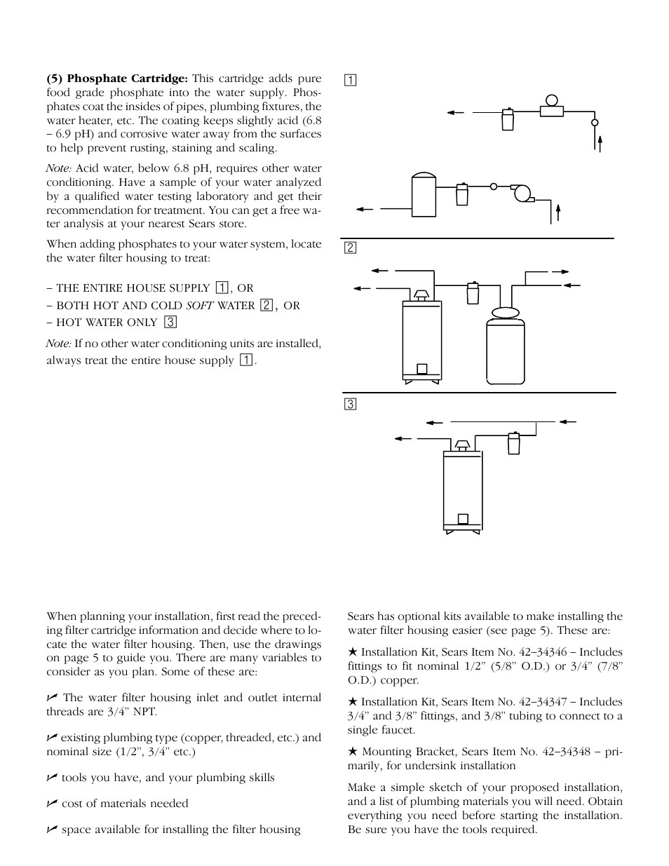 Water treatment filter cartridges (cont.), Planning your installation | Kenmore 625.343420 User Manual | Page 4 / 12