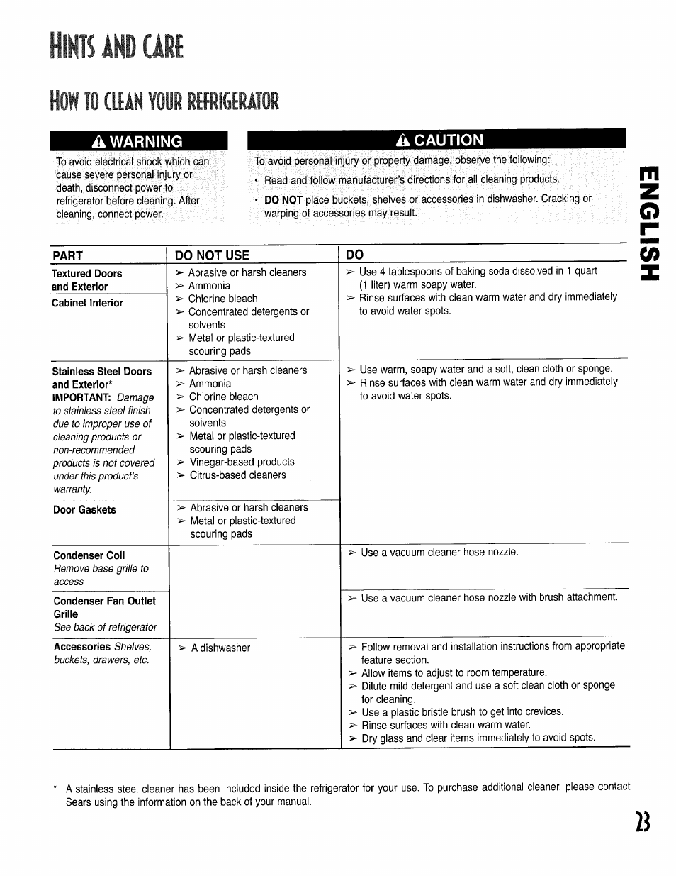 How to (leak your refrigerator, Â warning, A caution | How to clean your refrigerator | Kenmore 596.50002100 User Manual | Page 23 / 88