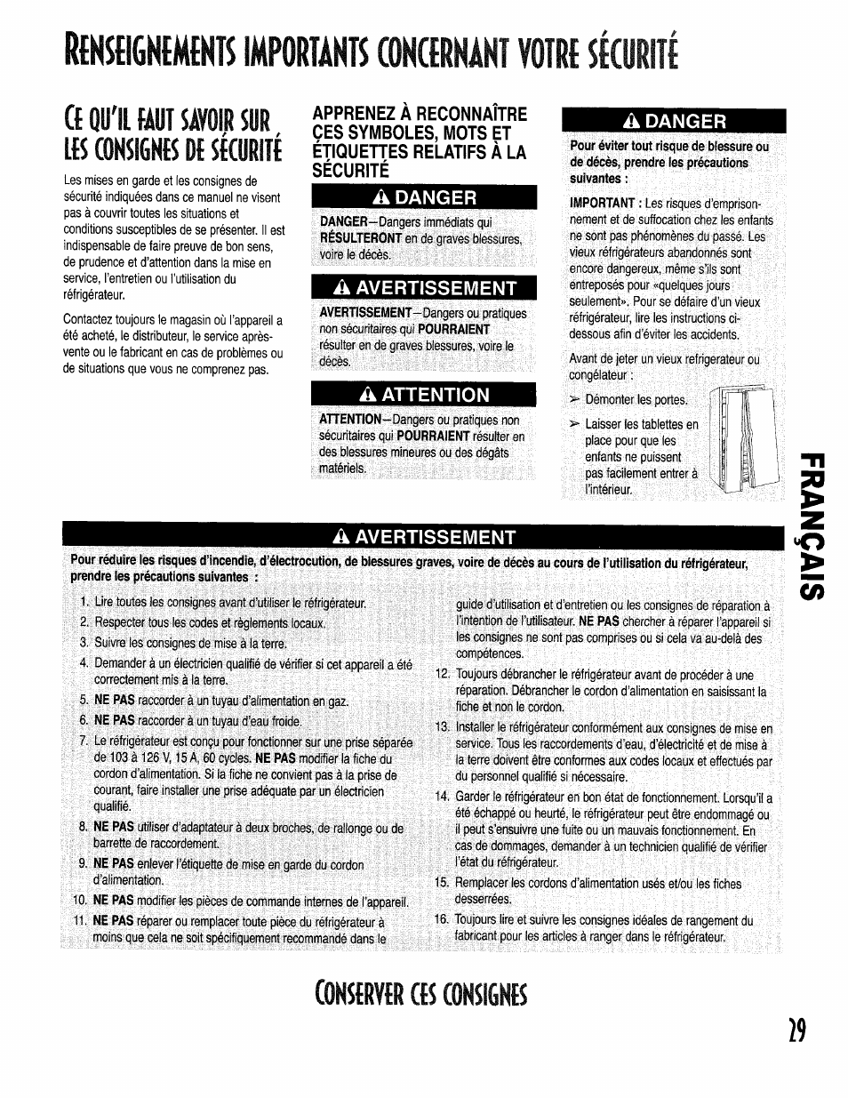 R{kseigi«me№ immunk (dkcffilumt voii» skymit, Qu'il faut savoir sur lfs consighfs de sécurité, Okslrylr cb consignb | Kenmore 596.50002100 User Manual | Page 29 / 88