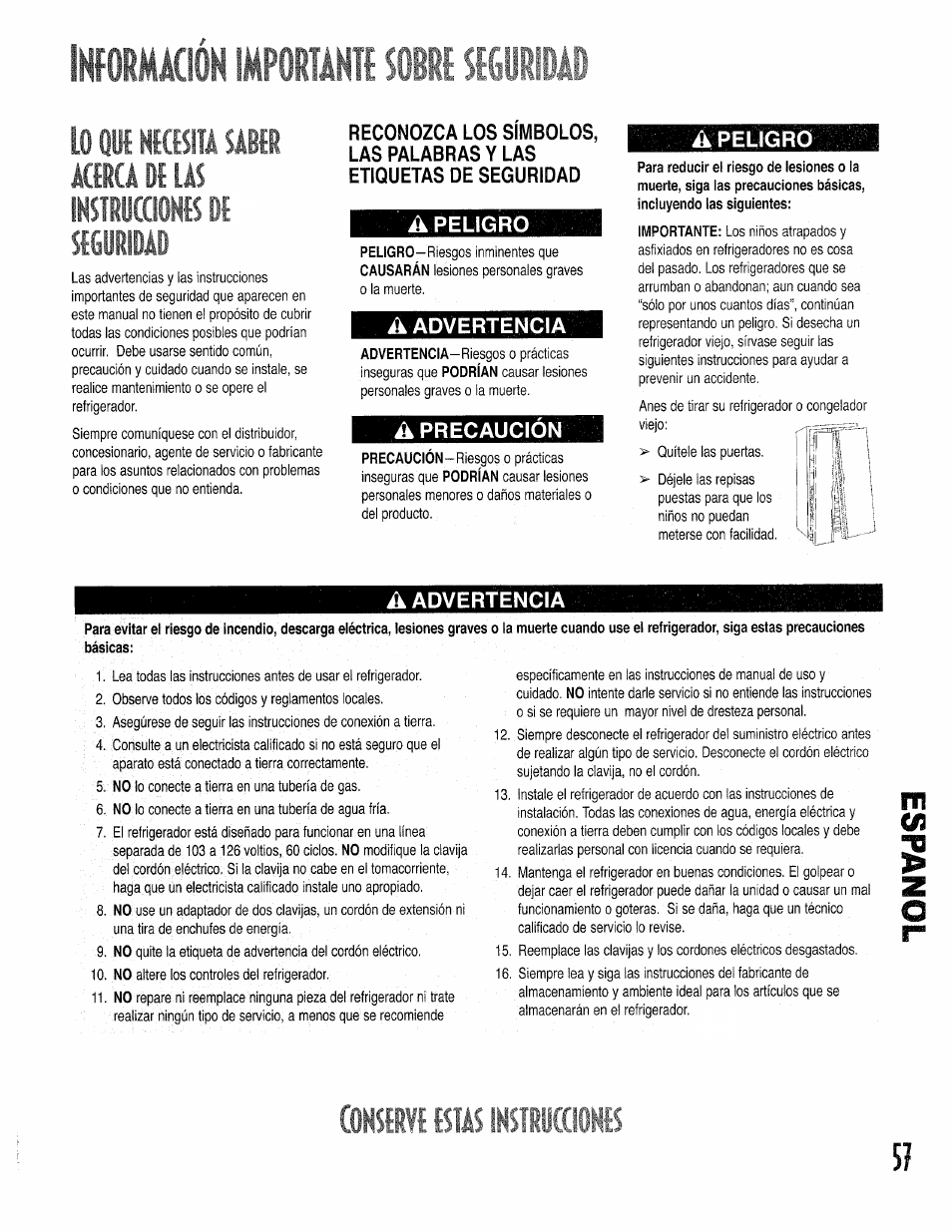 Lioimácé ipoimi wm, Apeligro, A advertencia | A peligro, Lioimácé ipoimi, Consii'f f bli imstlccionts | Kenmore 596.50002100 User Manual | Page 57 / 88