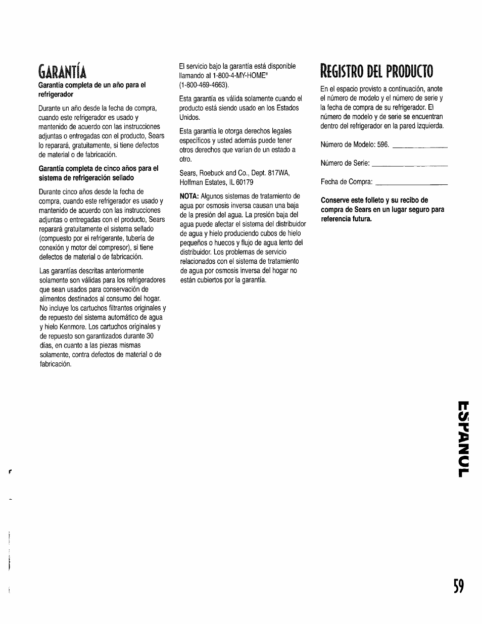 Registro del producto, Árántíá | Kenmore 596.50002100 User Manual | Page 59 / 88