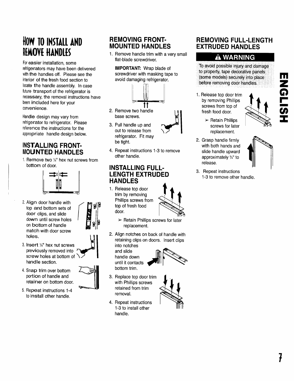How to install and remove handles | Kenmore 596.50002100 User Manual | Page 7 / 88