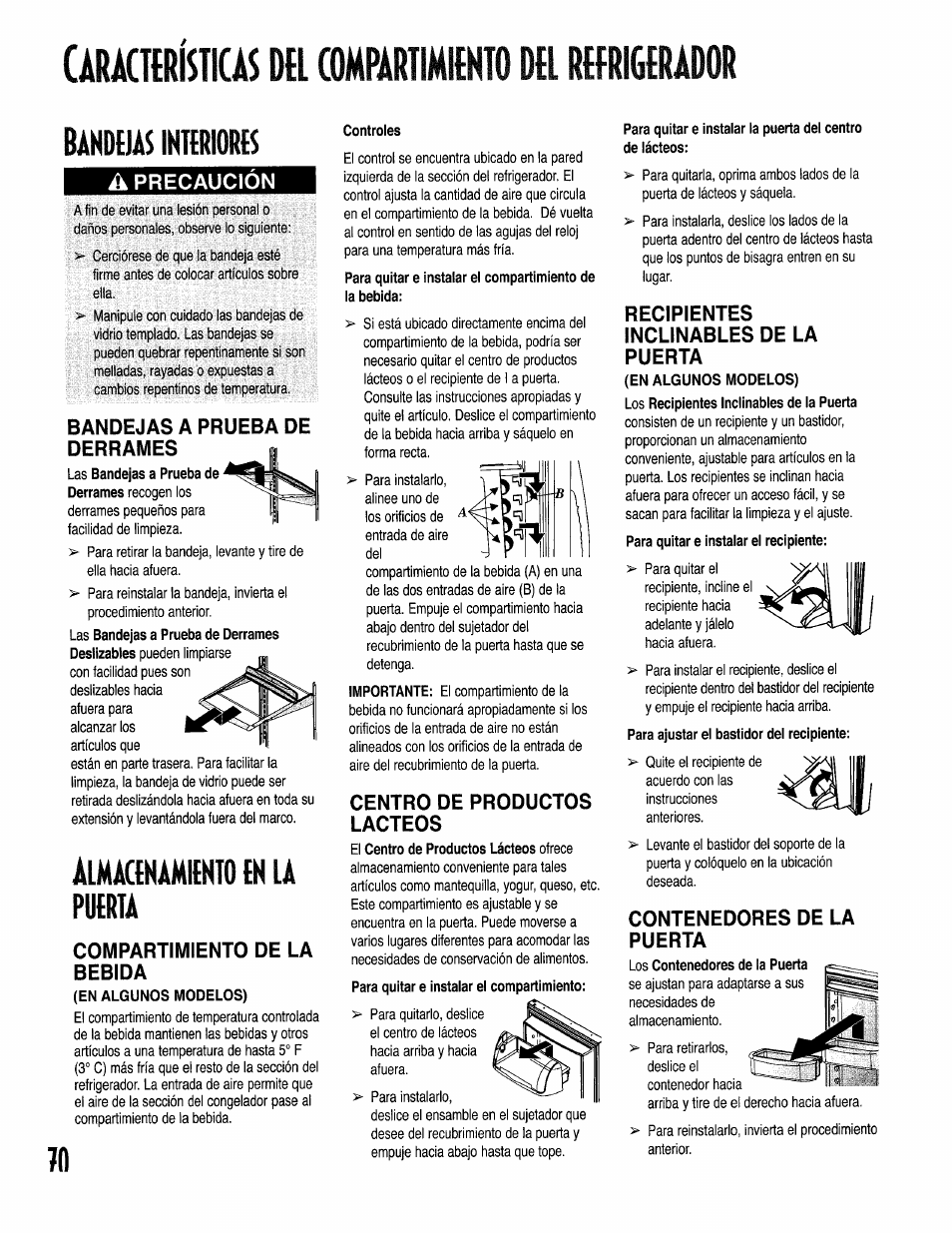 Üiucmlstius №l compaillmkhto m mmiiador, Bimmw inibaoms, Almacthámkhto {k la puerta | Kenmore 596.50002100 User Manual | Page 70 / 88