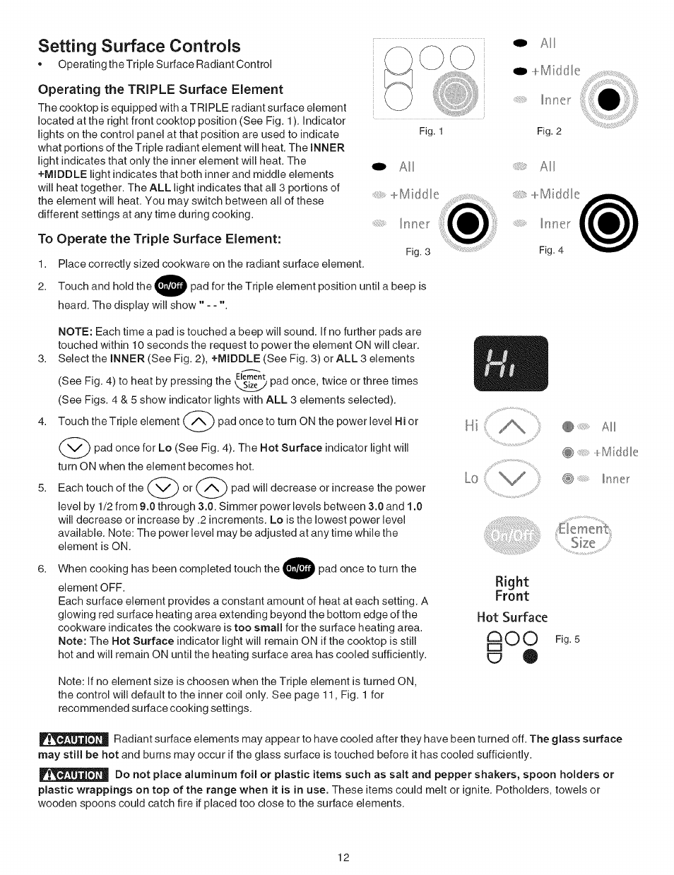 Setting surface controls, Operating the triple surface element, To operate the triple surface element | Kenmore 790.9659 User Manual | Page 12 / 46