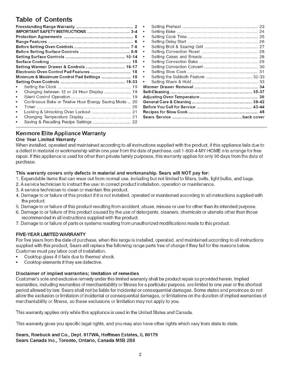 Kenmore 790.9659 User Manual | Page 2 / 46