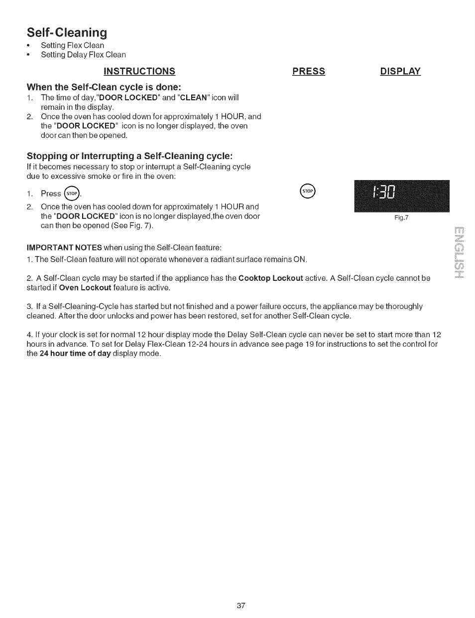 Self-cleaning, Stopping or interrupting a self-cleaning cycle | Kenmore 790.9659 User Manual | Page 37 / 46