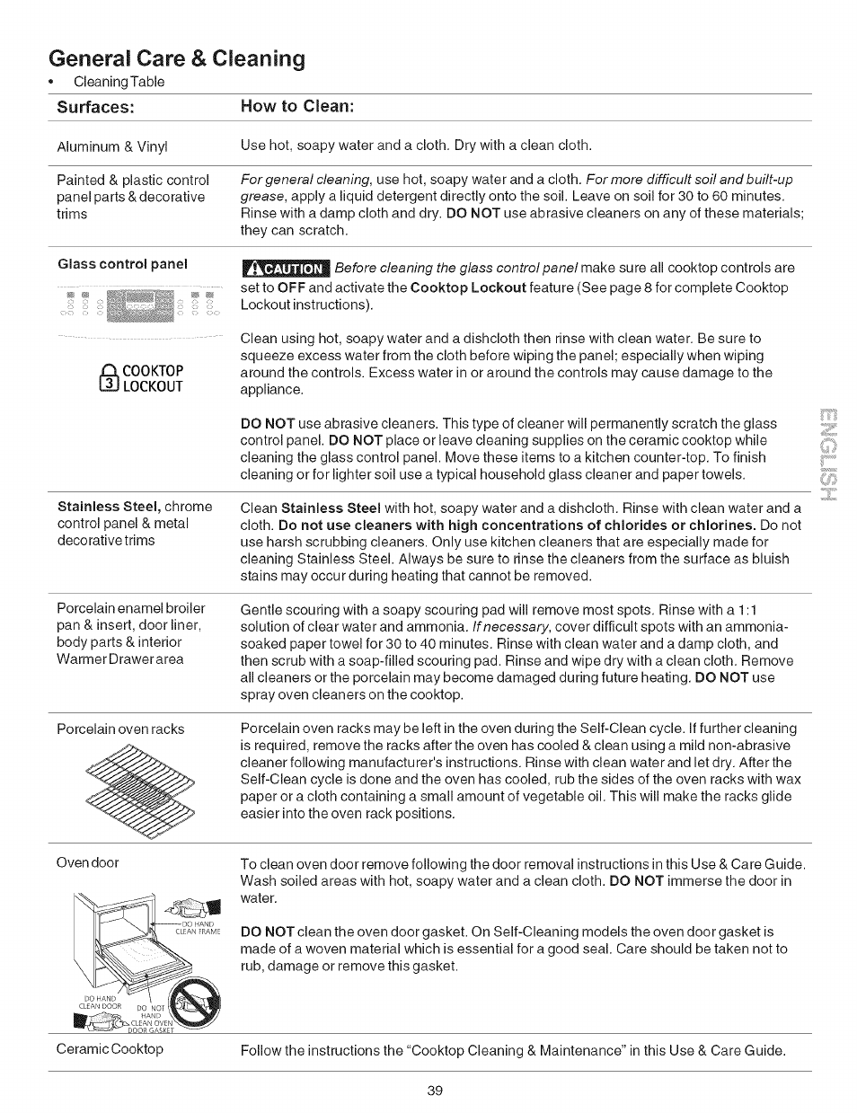 General care, Cleaning | Kenmore 790.9659 User Manual | Page 39 / 46