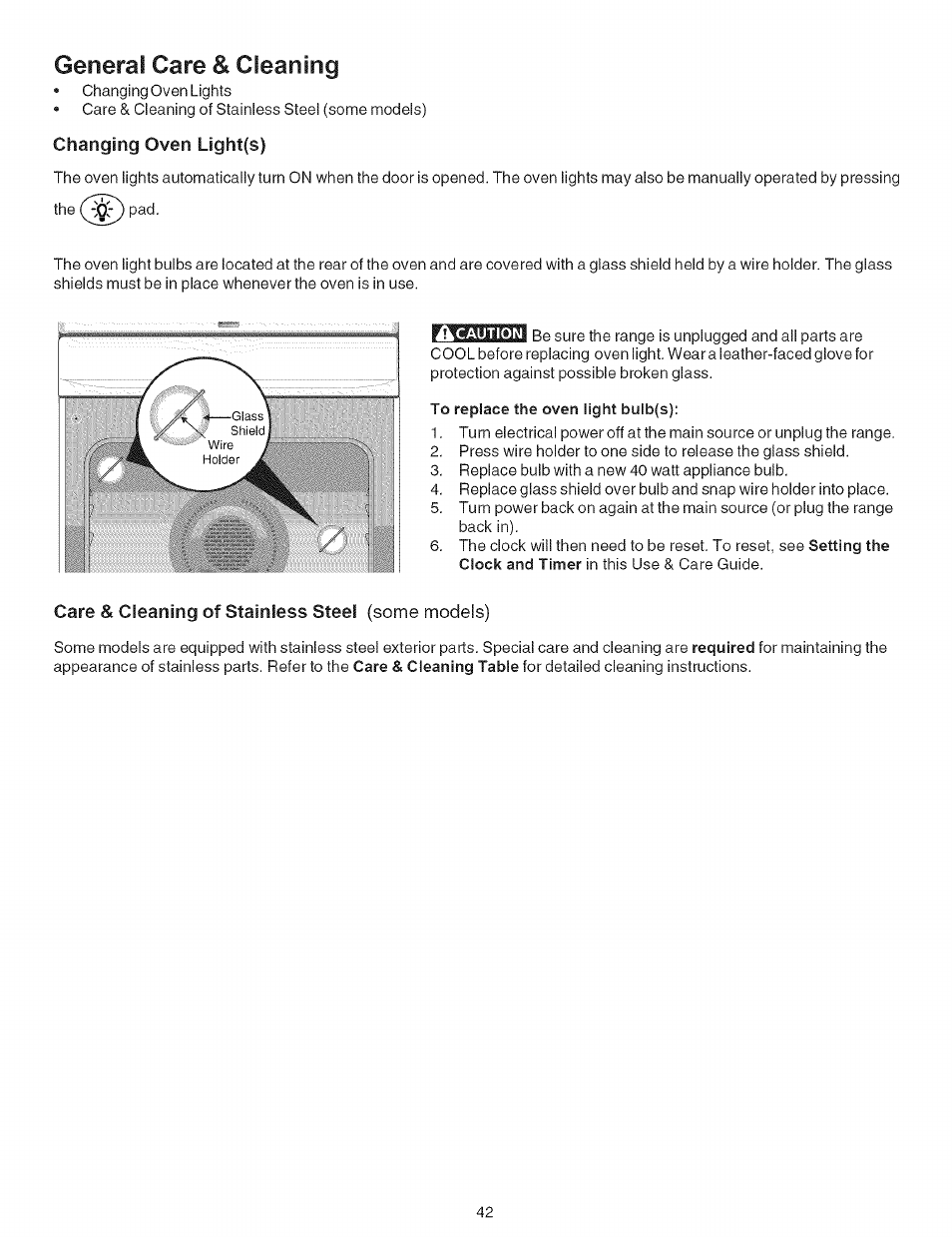 Care & cleaning of stainless steel (some models), General care & cleaning | Kenmore 790.9659 User Manual | Page 42 / 46